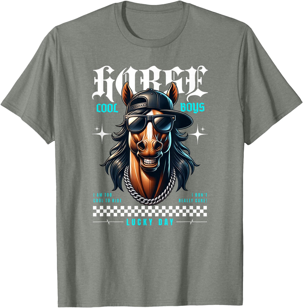 United Labels Horse - Lucky Days Streetwear Cool T-Shirt - Olive Heather