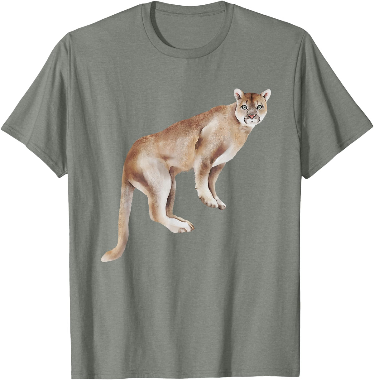 Watercolour Mountain Lion Panther Cougar Cat Lover Watercolour Mountain Lion Animal Art Nature Wildlife Art T-Shirt - Olive Heather