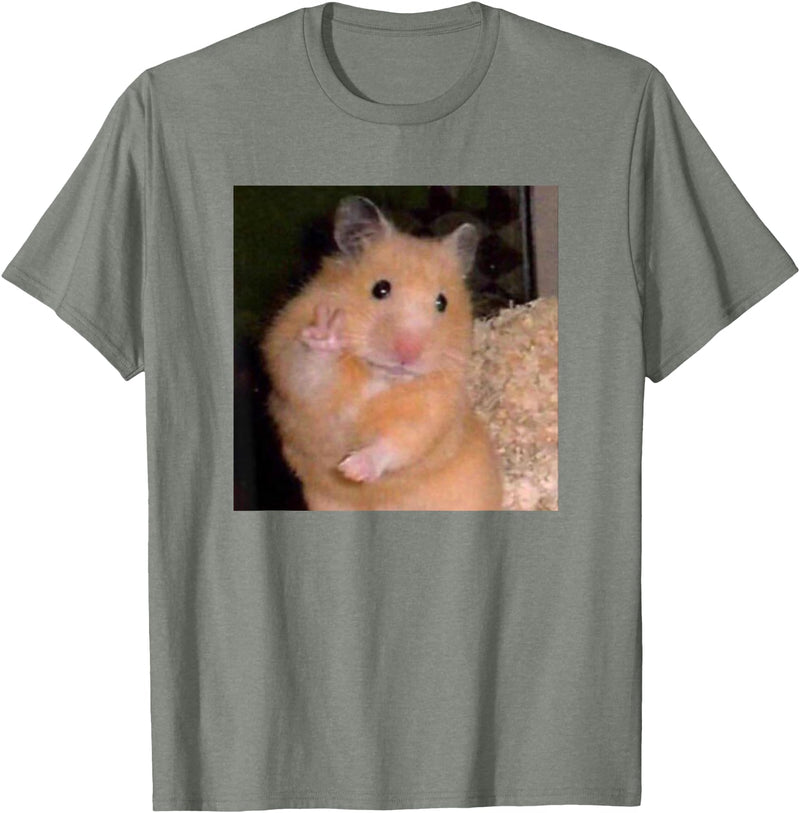 Hamster Meme Peace Sign Funny Pet Owner Trendy T-Shirt - Olive Heather