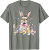 Funny Bunny Wildflower Rabbit Eggs Happy Easter Retro Trendy T-Shirt in Olive Heather