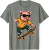 Pig Skateboarding Skater Men Boys Kids Skateboard Pig Riding Skateboard Skater Pig Graphic T-Shirt - Olive Heather