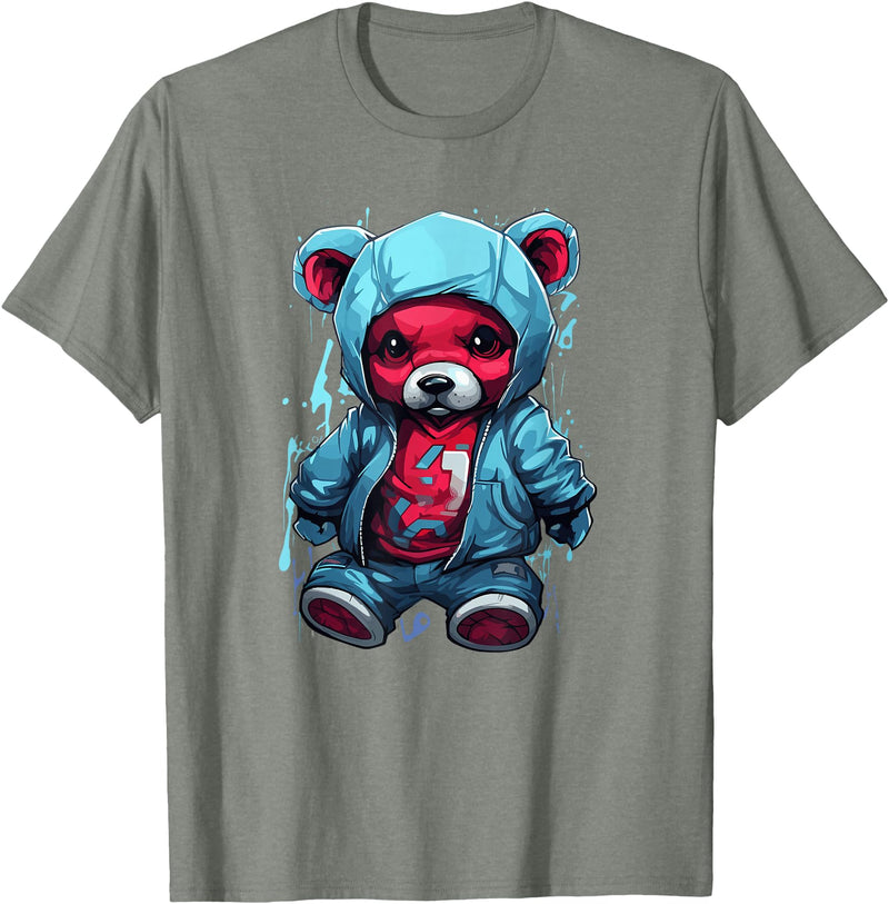 Teddy Bear Hoodie Street Style Urban Art Teddy Bear Hoodie Cool Street Style T-Shirt - Olive Heather