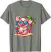 Animal Party Summer Vacay Mood Party Pig Palm Trees Summer Vacation T-Shirt - Olive Heather