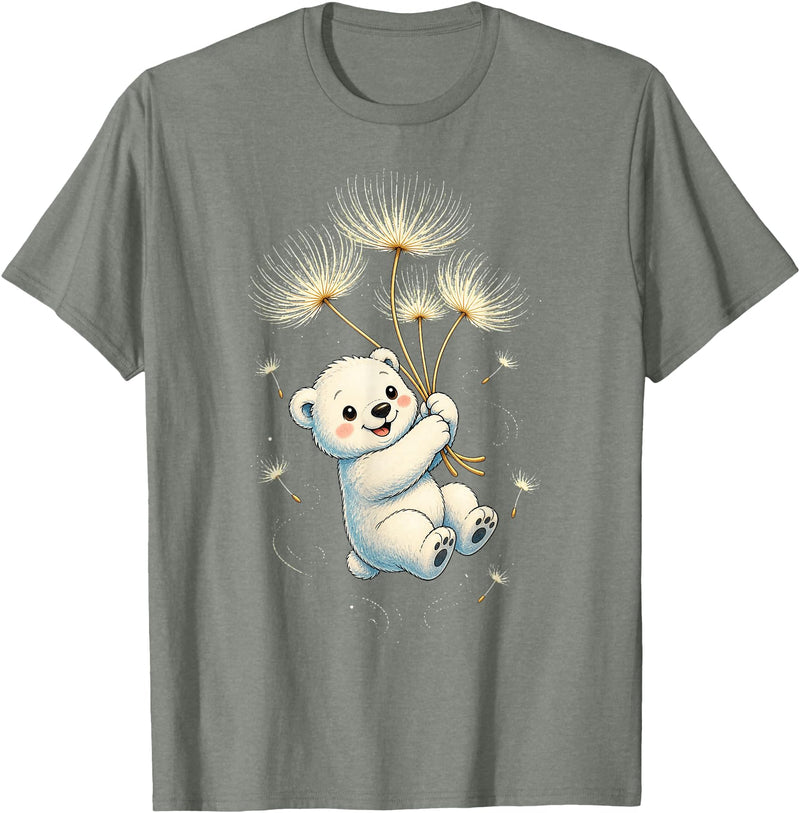 Blueberry Clothing Baby Polar Bear Floating On Dandelion Seeds T-Shirt - Olive Heather