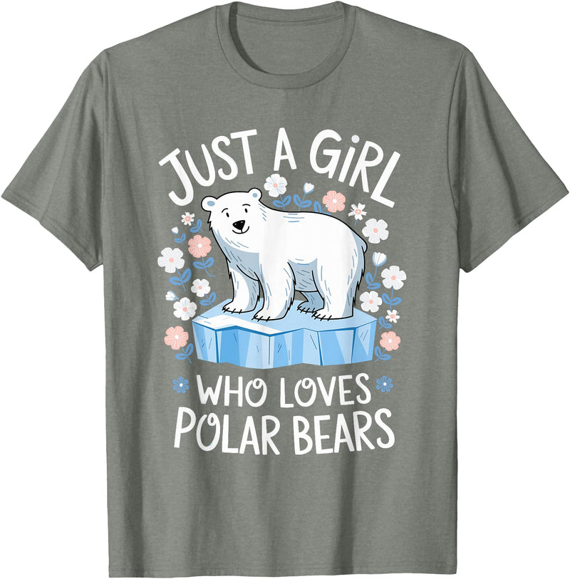 Polar Bear Love Designs Clothing & Co. Just A Girl Who Loves Polar Bears Cute Bear Lover Animal T-Shirt - Olive Heather