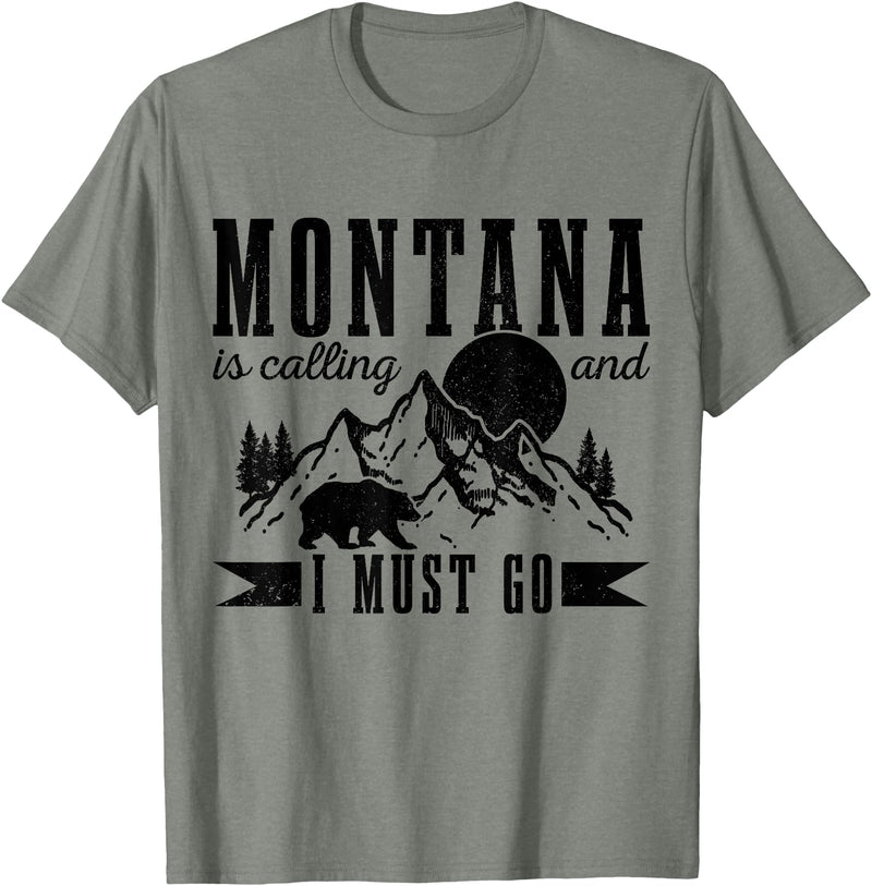 Montana Is Calling And I Must Go! Montana Is Calling & I Must Go Bear Mountains Vintage Gift T-Shirt - Olive Heather