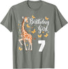 Giraffe Birthday Party by LazyPanda Giraffe 7th Birthday Girl 7 Years Old Giraffe Lover T-Shirt - Olive Heather