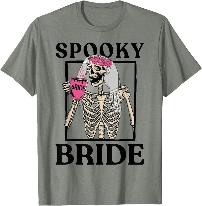 Halloween Spooky Bride Bridesmaid Skeleton Bachelorette T-Shirt - Olive Heather