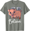 Buddy Tees Flying Pig with Wings Believe Motivational Pigs T-Shirt - Olive Heather