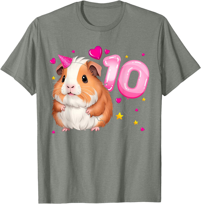 Birthday Girl by Content Design Studio 10th Birthday Girl 10 Years, Guinea Pig and Big Number 10 T-Shirt - Olive Heather