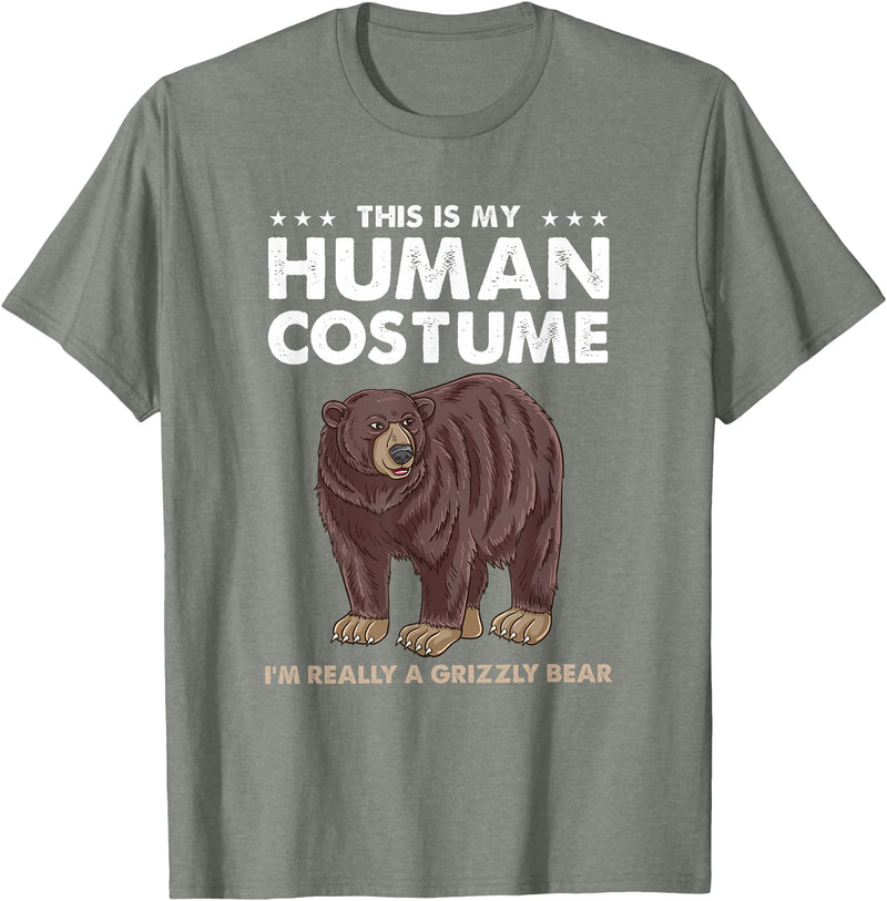 Hiking Lover Design This Is My Human Costume Im Really A Grizzly Bear T-Shirt - Olive Heather