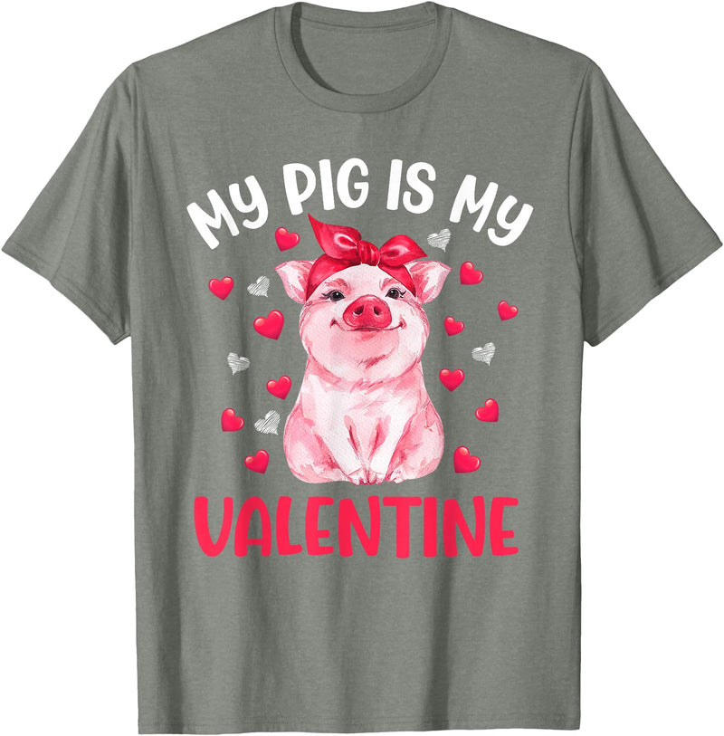 Cute Valentine Pig Apparel For Animals Lover My Pig Is My Valentine Apparel Animals Lover Gifts T-Shirt - Olive Heather