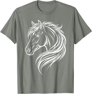 Horse Silhouette Farm Animal Graphic Horses Cute Horse Silhouette Art Equestrian Farm Animal Horse Lover T-Shirt - Olive Heather