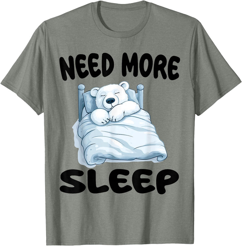 Polar Bear Pajamas & Nightgown .Co Cute Polar Bear Need More Sleep Pajamas Nightgown T-Shirt - Olive Heather