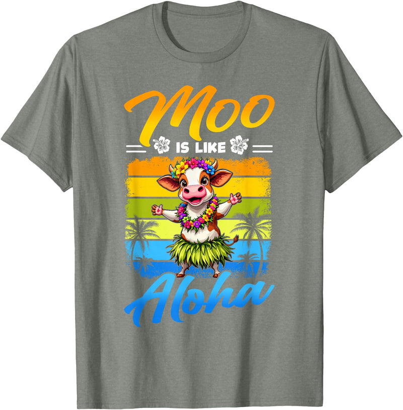 Aloha Animal Hawaii Flower Chain Hula Dance Art Hawaii Animal Haku Lei Grass Skirt Hula Dance Aloha Cow T-Shirt - Olive