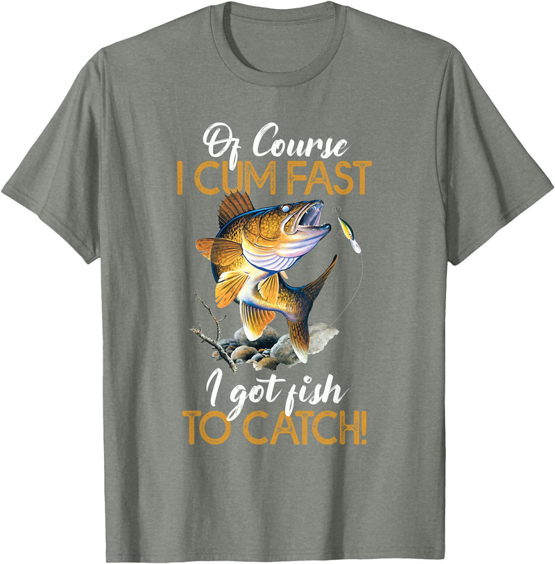 Fisherman & Fishing T-Shirts Funny Shirt "Natürlich ich komme schnell Ich habe Fische zum Fangen" [German Language] T-Shirt - Olive Heather
