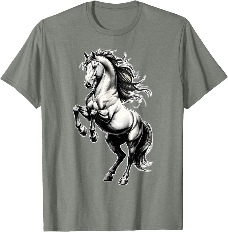 Urban Empyre Shire Horse White Equestrian Rearing T-Shirt - Straight - Olive Heather