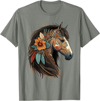 Just a girl who loves horses Co. Equestrian Horse Lover Western Cowgirl Horseback Riding T-Shirt - Olive Heather