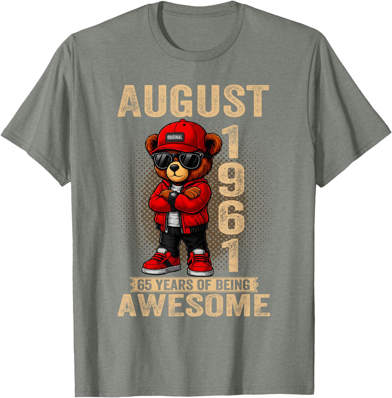 Born in 1961 August 65th Birthday Gifts For Women August 65th Birthday Men Women 1961 Awesome Teddy Bear T-Shirt - Olive Heather