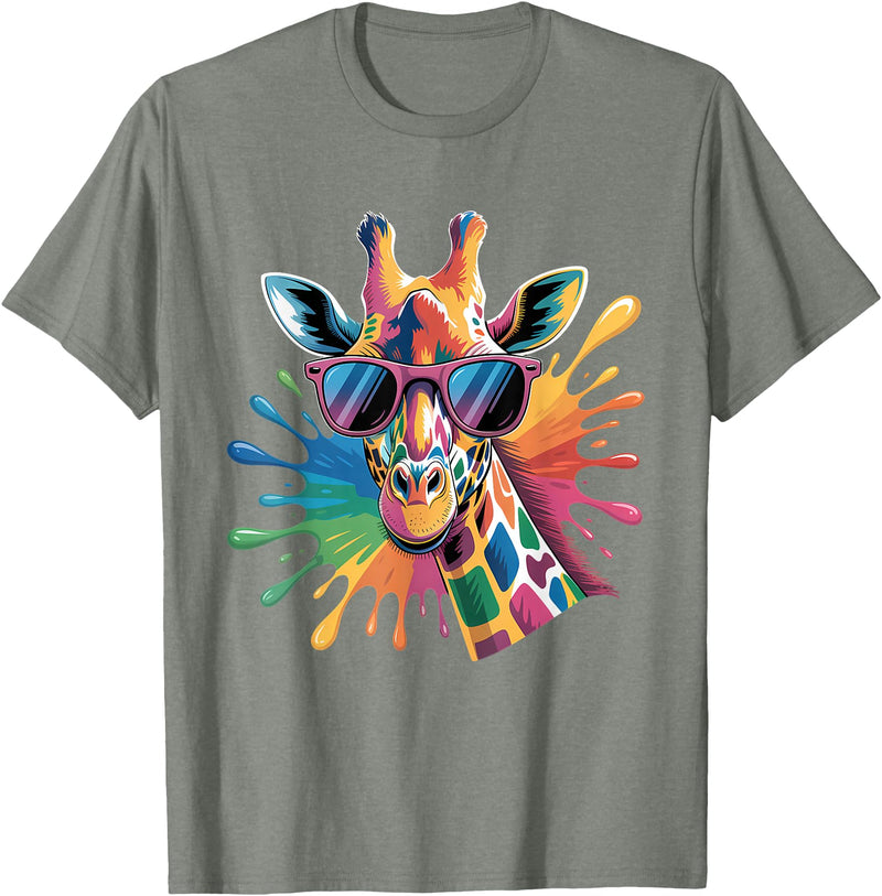 Safari Animal Art Giraffe Sunglasses Funny Giraffe Lover Safari Animal Animal T-Shirt - Olive Heather