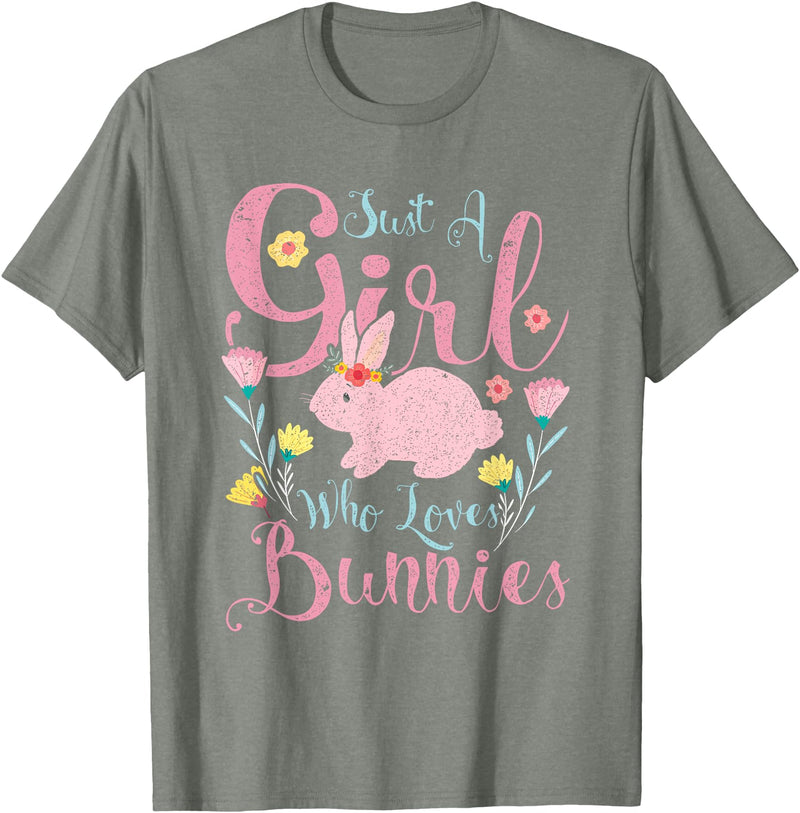 Just a Girl Who Loves Bunnies Rabbit T-Shirt (Black) in Olive Heather