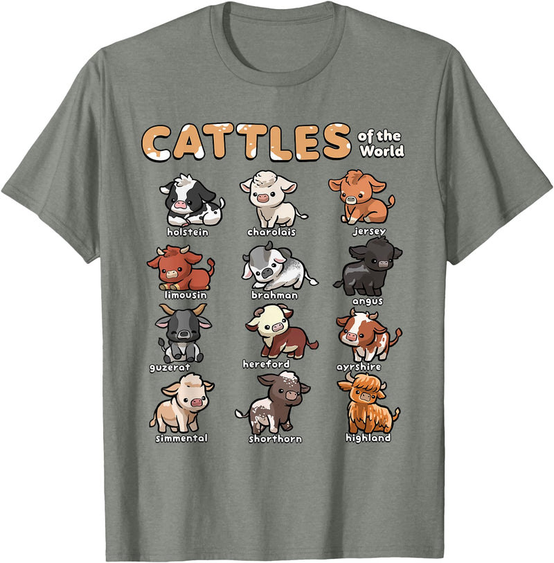 Wowsome! Cattles Animals of the World Cattle Farmer Rancher Cow Lover T-Shirt - Olive Heather
