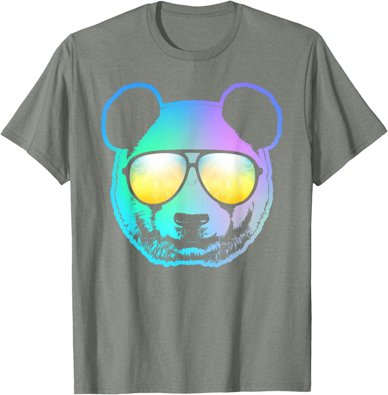 Panda Shirts Panda Neon Bear Face T-Shirt T-Shirt - Olive Heather