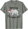 ChescaMade Christmas Apparel Beary Christmas Cute Polar Bear In Santa Hat T-Shirt - Olive Heather