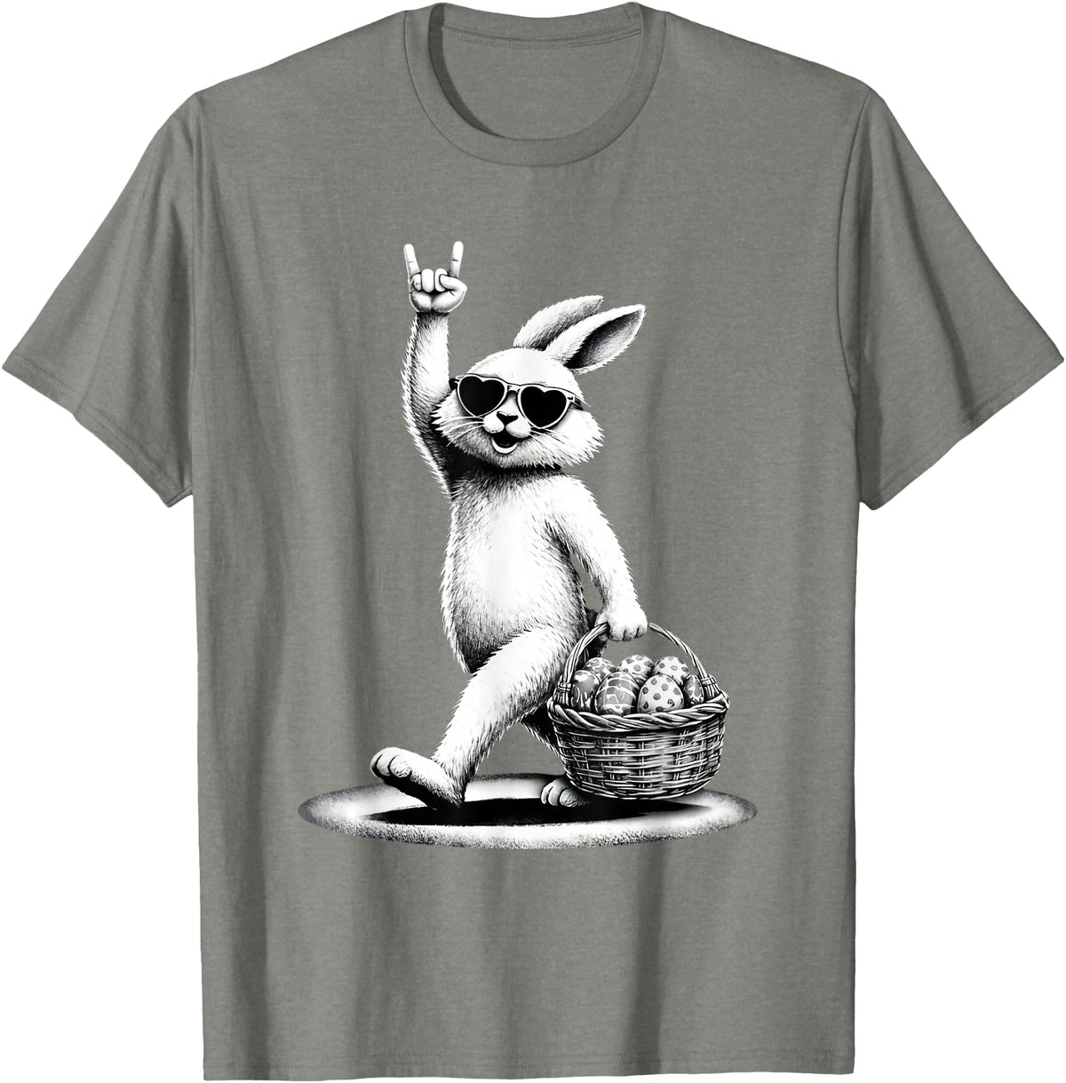 Funny Bunny Rabbit Rock on Men Women Kids Easter Day T-Shirt in Olive Heather