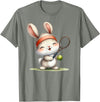 Cute Bunny Rabbit Tennis Player Cartoon Mascot T-Shirt in Olive Heather
