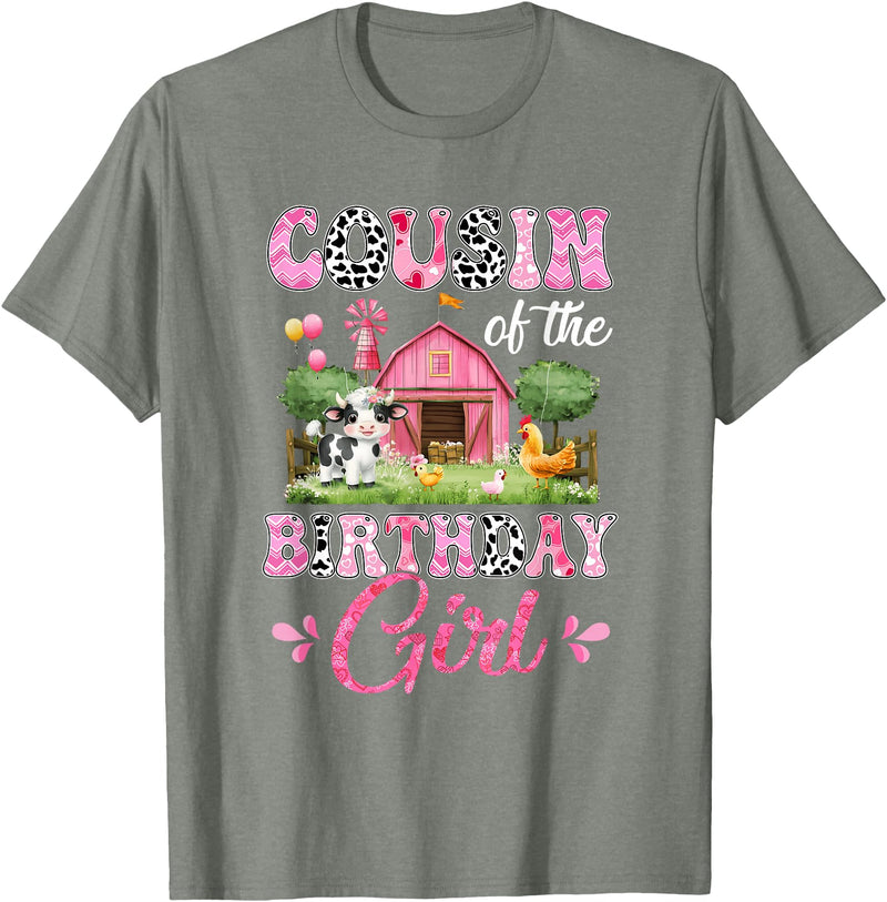 Cow First Birthday Girl Family Cousin Of The Birthday Girl 1St Birthday Cow Farm Family T-Shirt - Olive Heather