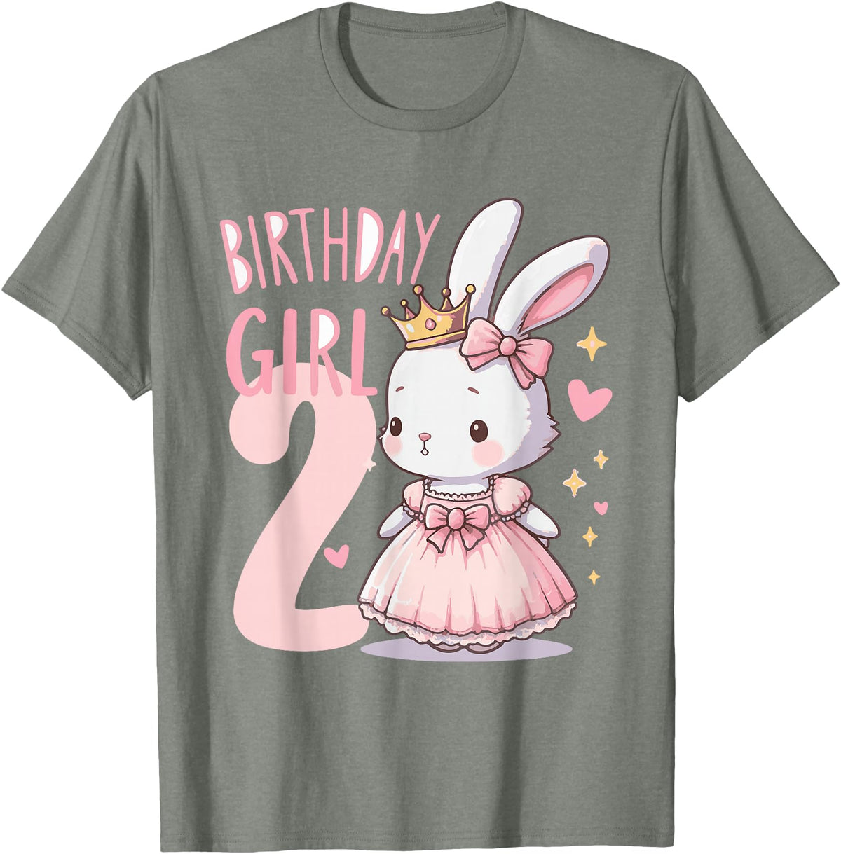 Rabbit Princess Children's Birthday 2 Years Girl Pink T-Shirt in Olive Heather