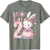 Rabbit Princess Children's Birthday 2 Years Girl Pink T-Shirt in Olive Heather