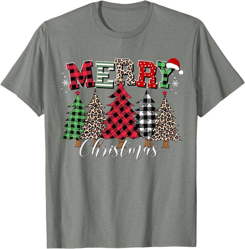 Merry Christmas Leopard Buffalo Red Plaid for Men Women T-Shirt - Olive Heather