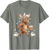 Cute Easter Bunny Rabbit with Eggs Whimsical Moose Design T-Shirt in Olive Heather