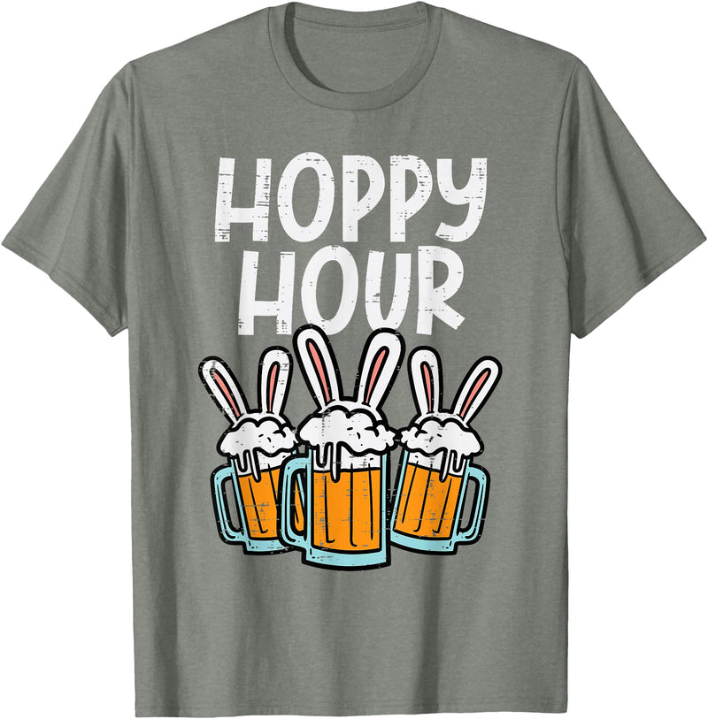 Hoppy Bunny Rabbit Ear Funny Happy Easter Day Men Women T-Shirt in Olive Heather