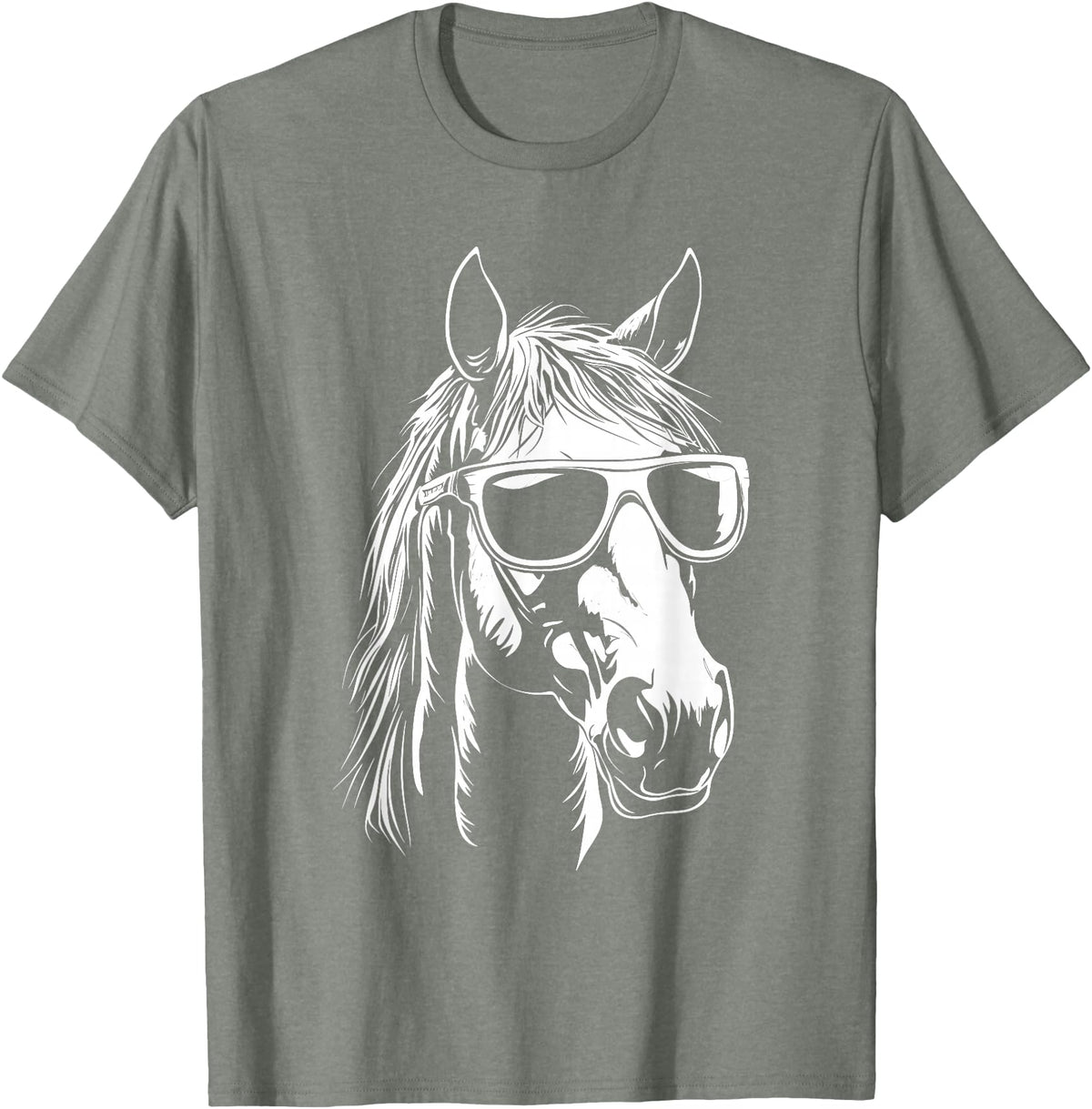 FunnyHorseCo. Funny Horse Sunglasses T-Shirt - Straight - Olive Heather
