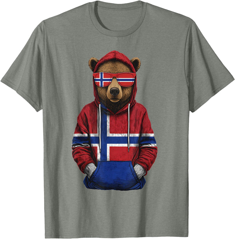 Cool Norwegian Roots Norway Norway Roots Bear Norge Norwegian Flag T-Shirt - Olive Heather