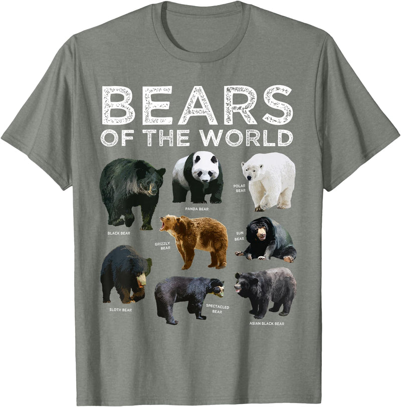 Bears of the World Creationz Eight Bears of the World Panda Polar Grizzly Black Cute T-Shirt - Olive Heather