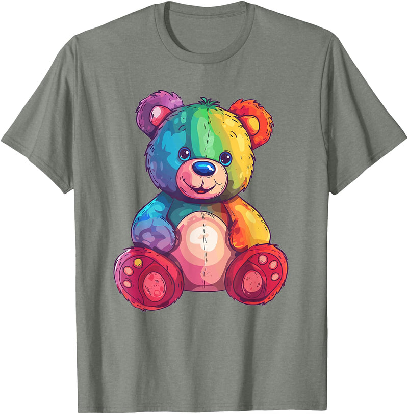 Cute Teddy Bear I Teddy Art I Kids Teddy Bear Colorful Teddy Bear T-Shirt - Olive Heather