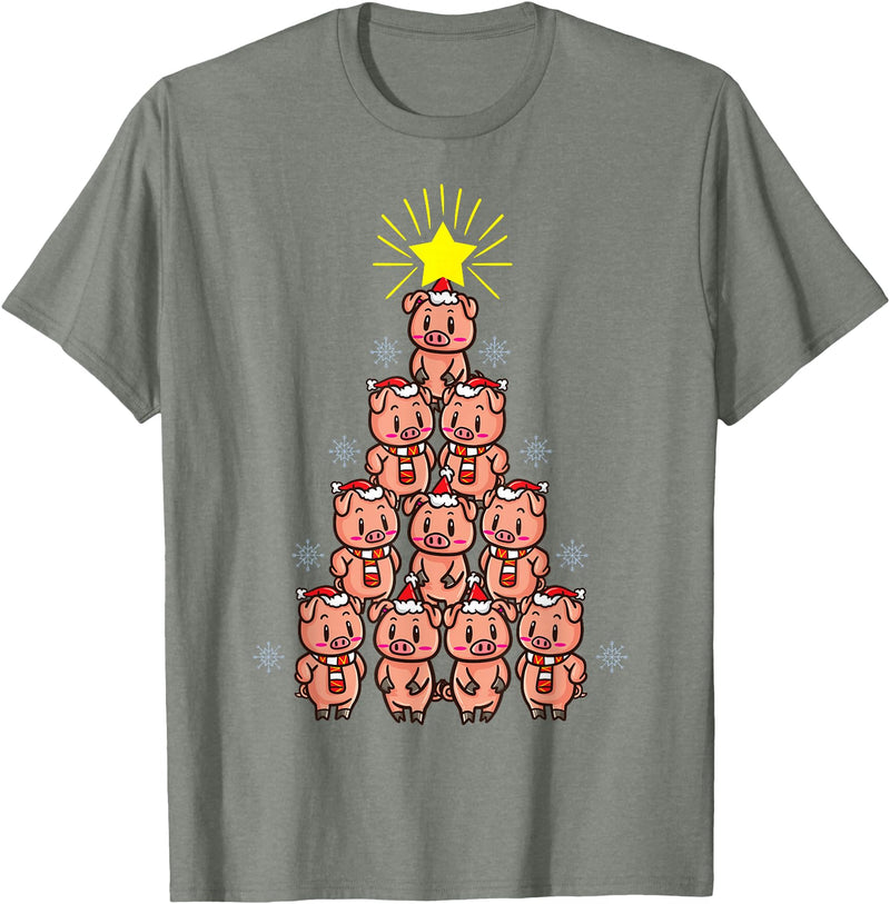 Piggy Go Cute Pig Christmas Tree Gift Shirt Farm Piggies T-Shirt - Olive Heather