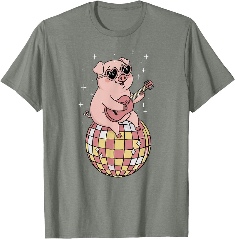 DiscoballAxis1 Funny Pig Disco Dancing Ball Groovy Retro 80s Costume T-Shirt - Olive Heather