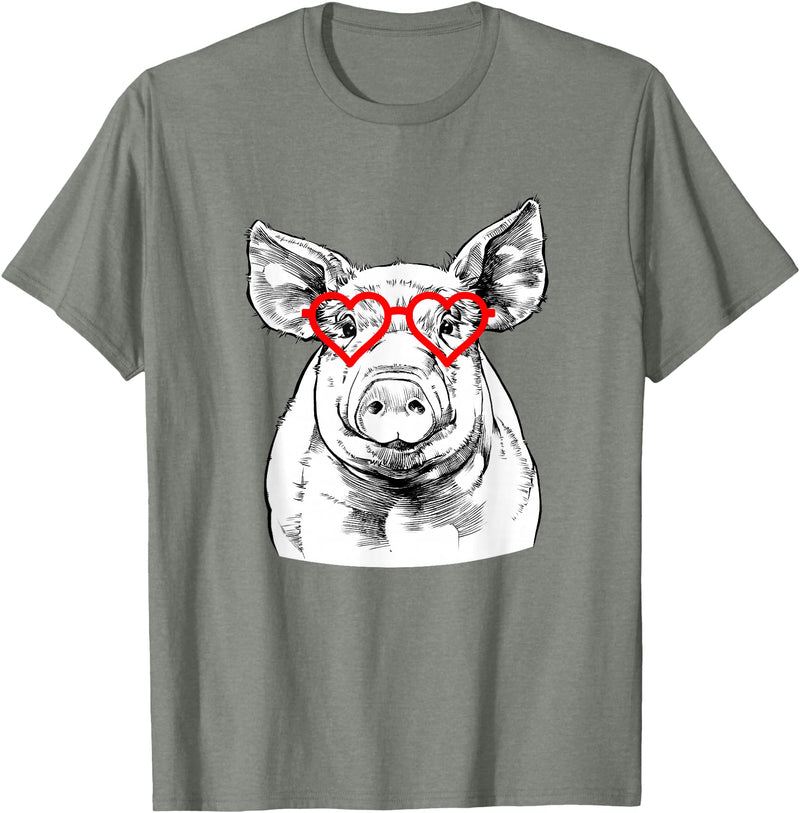 The Pawster Pig Valentines Day Farm Animal Lover T-Shirt - Olive Heather