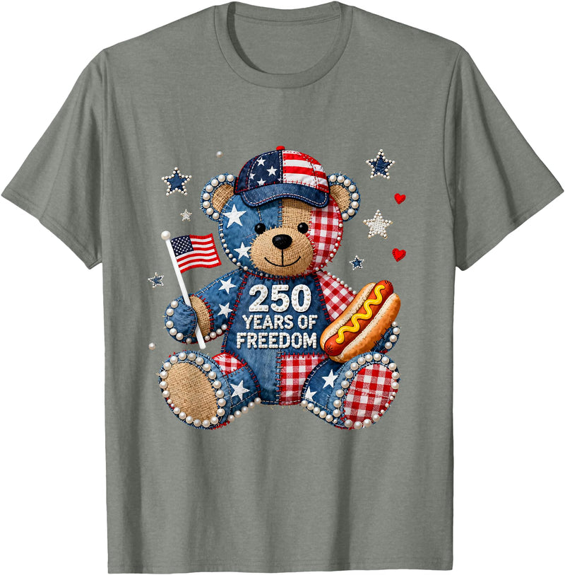 Patriotic Bear USA Vintage Co 250 Years of Freedom Patriotic Bear USA Retro T-Shirt - Olive Heather