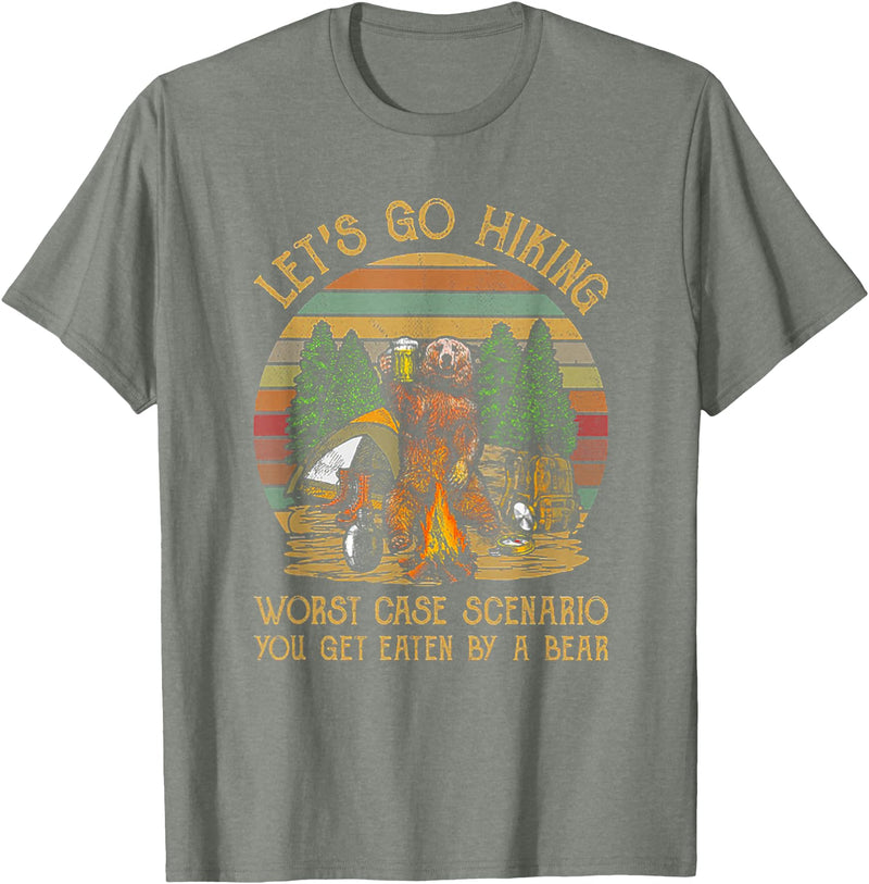 Let's Go Hiking Worst Case Scenario You Get Eaten By A Bear T-Shirt - Olive Heather