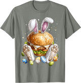 Burger Hamburger Easter Rabbit Eggs Bunny Ears T-Shirt in Olive Heather