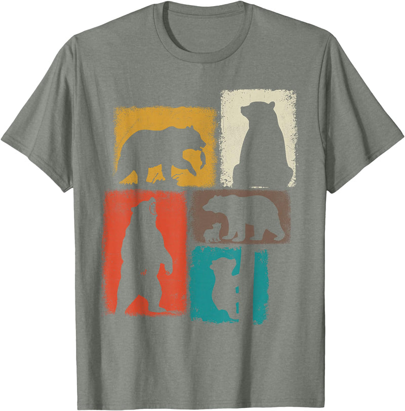 Bear Asymmetrical Collage Design Bear Vintage Collage Outdoorsman Wildlife Lover T-Shirt - Olive Heather
