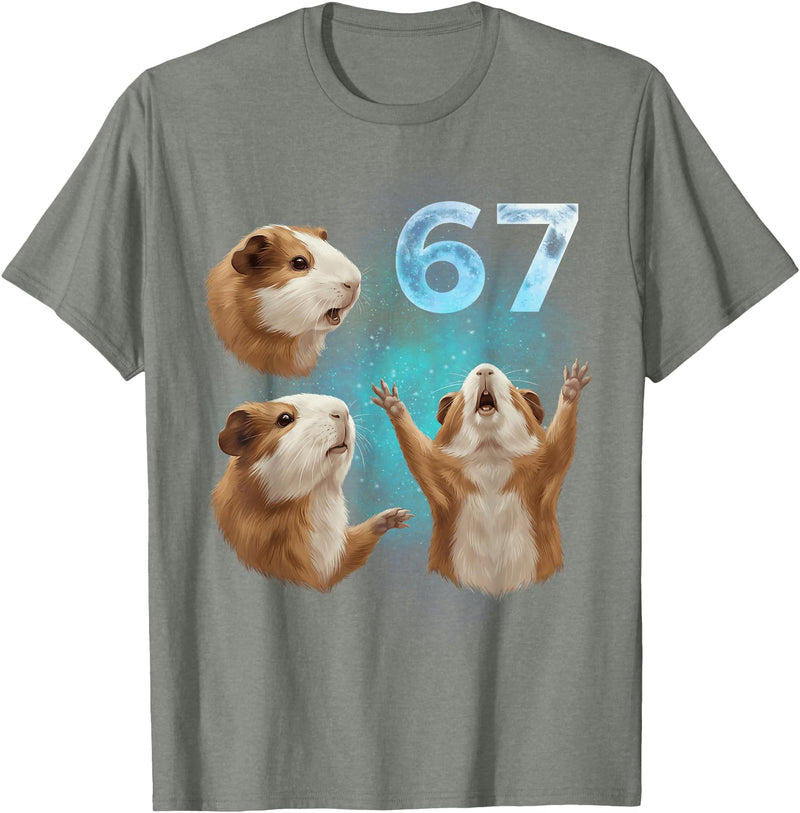 Guinea Pig 67 Meme Trending Vibe 67 Meme Guinea Pig Howling at The Moon Six Seven T-Shirt - Olive Heather