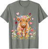 Floral Scottish Highland Cow Farm Animals Cute Highland Cow Women Girls Kid Scottish Cow Highland Cow T-Shirt - Olive Heather