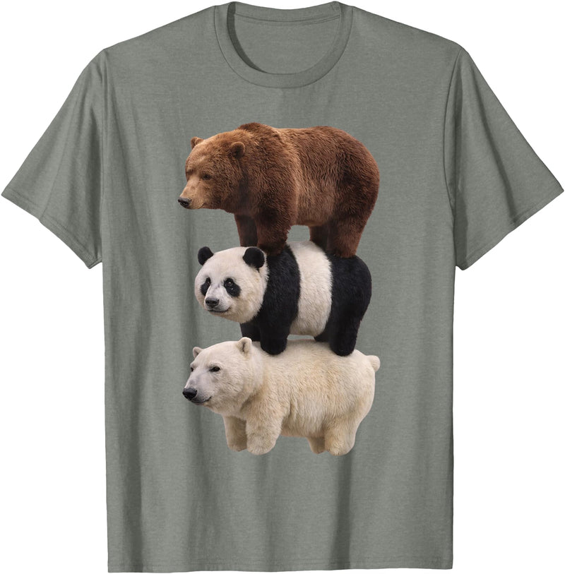 Funny Stacked Bear Panda Polar Bear Animal We Bears Realistic Stacked Bares Meme Animal T-Shirt - Olive Heather